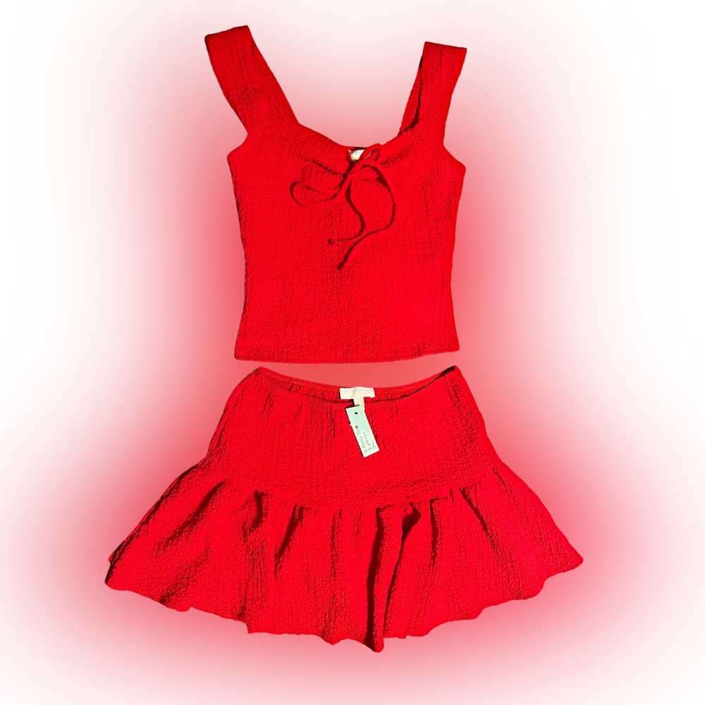 See You Monday Vibrant Red Skirt Set